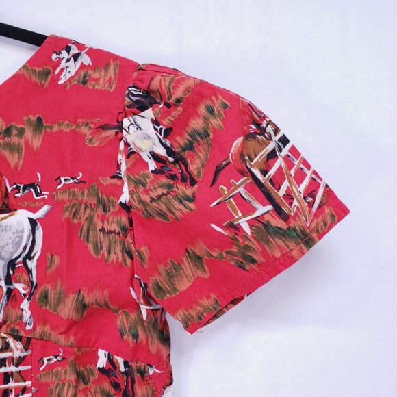 Women's Red Western Fit and Flare Horseback Riding Hunting Print Design Dress - Picture 6 of 11